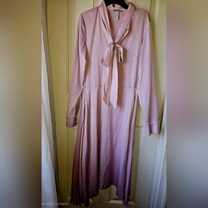 H&M Dusty Lilac Tie-Neck Long Sleeve Midi Dress